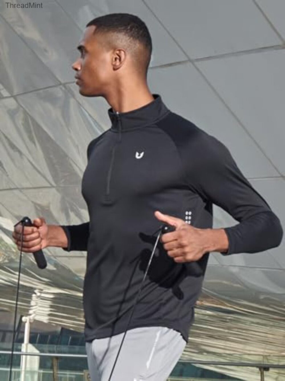 Men's Quarter Zip Pullover Athletic Running Shirt Long Sleeve Quick Dry - Picture 2 of 6